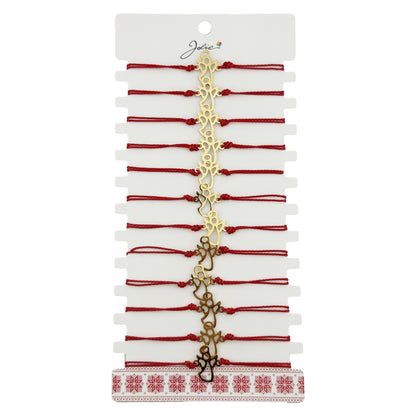 Bratara Martisor pentru Dama, Jolie, Model Ingeras, Set 12 bucati, Pandativ Auriu din Inox cu Snur Rosu Ajustabil