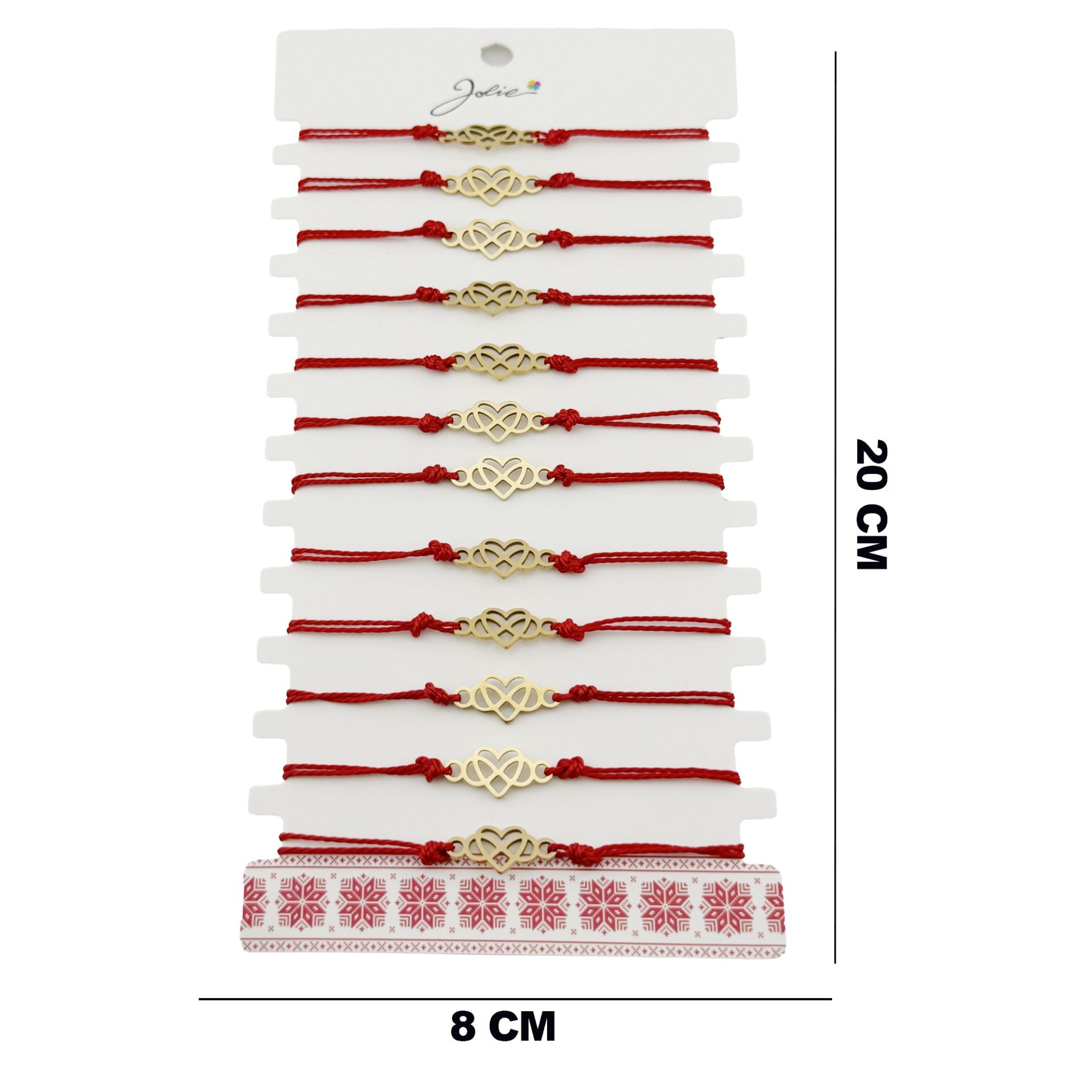 Bratara Martisor pentru Dama, Jolie, Model Infinit in Inima, Set 12 bucati, Pandativ din Inox Auriu, Snur Ajustabil Impletit, Rosu
