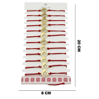 Bratara Martisor pentru Dama, Jolie, Model Mama cu Copil, Set 12 bucati, Pandativ din Inox Auriu, Snur Ajustabil Impletit, Rosu