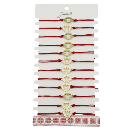 Bratara Martisor pentru Dama, Jolie, Model Inger, Set 12 bucati, Pandativ din Inox Auriu, Snur Ajustabil Impletit, Rosu