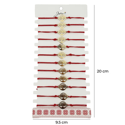 Bratara Martisor pentru Dama, Jolie, Model Copacul Vietii, Set 12 bucati, Pandativ Auriu din Inox cu Snur Rosu Ajustabil
