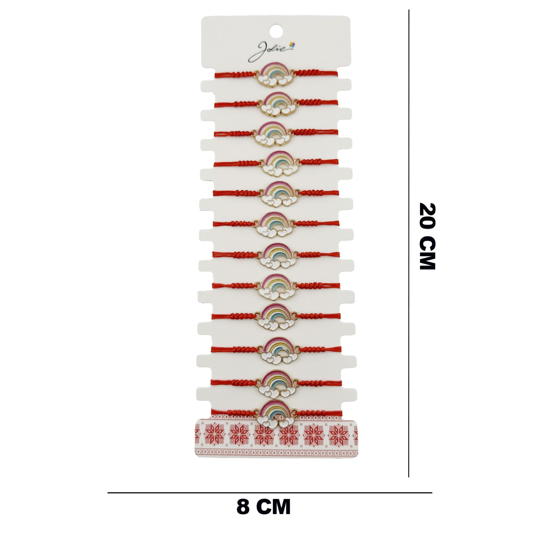 Bratara Martisor pentru Dama, Jolie, Model Curcubeu cu  Inimi, Set 12 bucati, Pandativ din Inox Auriu, Snur Ajustabil Impletit, Rosu