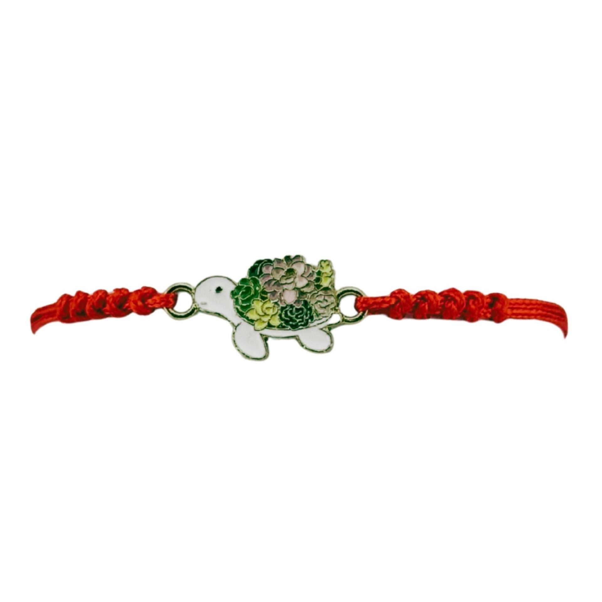 Martisor Bratara pentru Dama si Copii, Jolie, Model Broscuta Testoasa cu Carapace Florala, Set 12 bucati, Pandantiv Emailat, Snur Reglabil, Rosu/Verde