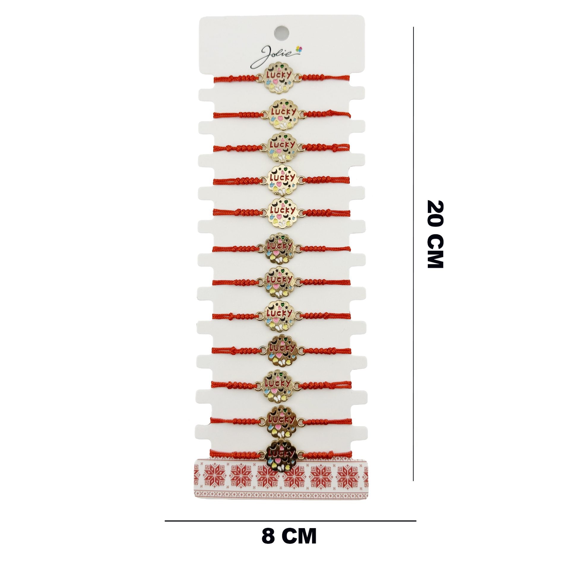 Bratara Martisor pentru Dama, Jolie, Model Lucky, Set 12 bucati, Pandativ din Inox Auriu, Snur Ajustabil Impletit, Rosu
