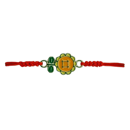 Martisor Bratara pentru Dama si Copii, Jolie, Model Floare cu Nasturel, Set 12 bucati, Pandantiv Emailat, Snur Reglabil, Portocaliu/Verde