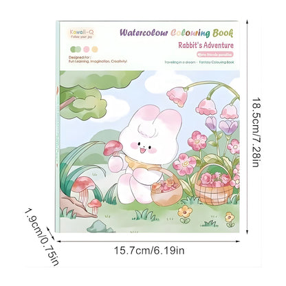 Carte de Colorat cu Acuarela, Klevo, Model Iepure, 20 Foi de Carton 200 gr, 12 Culori, 1 Pensula, 15.7 x 18.8 x 1.8 cm, Alb