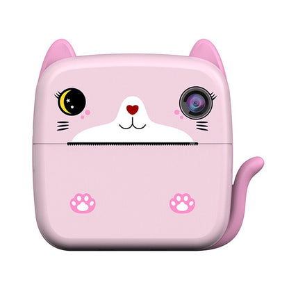 Set Camera Instantanee pentru Copii, Klevo, Ecran HD 2.4'', 24MP, 720P Video, 1200 mAh, cu Functie de Printare Alb-Negru, cablu USB-C, Bluetooth, Compatibil iOS/Android, Imprimare APP, Model Kitty, Roz