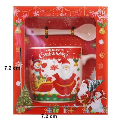 Set cana ceramica cu lingurita Klevo, 200 ml, tematica Mos Craciun cu sanie, multicolor