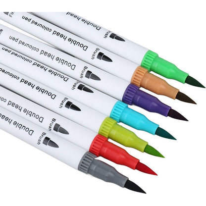 Set Carioci pe Baza de Apa, Klevo, 2 in 1, pentru Pictura, Caligrafie, 72 Culori, Penar Negru, Corp Carioca Alb, 24.5 x 18.5 x 5 cm, Multicolor