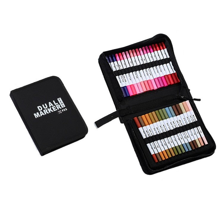 Set Carioci pe Baza de Apa, Klevo, 2 in 1, pentru Pictura, Caligrafie, 72 Culori, Penar Negru, Corp Carioca Alb, 24.5 x 18.5 x 5 cm, Multicolor