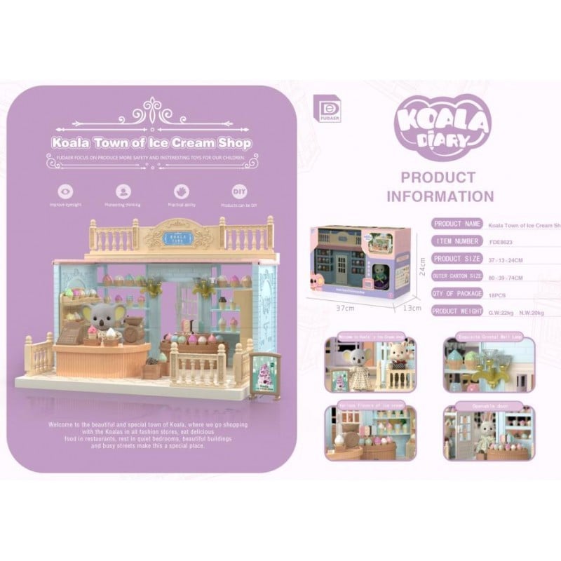 Set Casa de papusi, magazin de inghetata, cu mobilier si figurine, Klevo