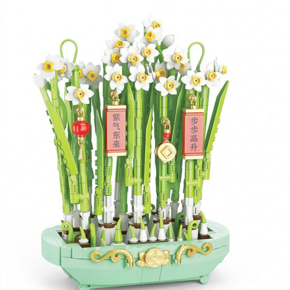 Set de Constructie, Klevo, Narcise Decorative cu Suport, 778 piese, 6+ ani, Planta Artificiala, Decor Floral de Birou, Idee de Cadou pentru Femei, Cadou pentru Iubita si Pasionatii de Jocuri de Constructie Creativa