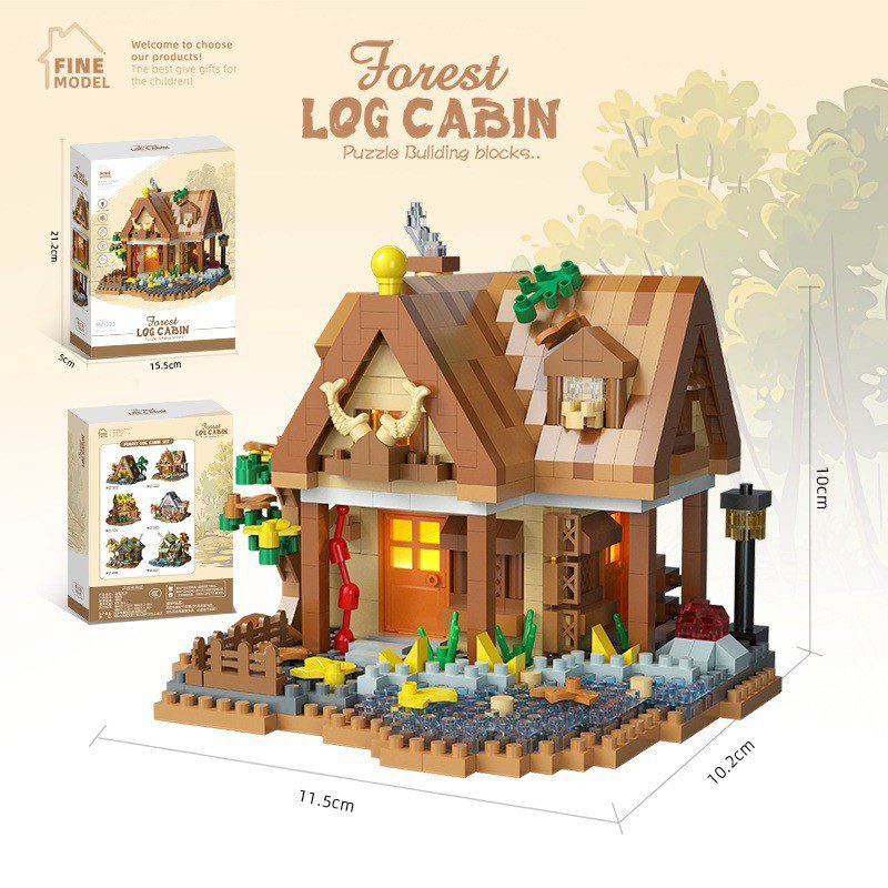 Set constructie, Klevo, Forest Log Cabin, din ABS, Model Casuta Calduroasa, 860 piese, 11.5x10.2x10 cm, Multicolor