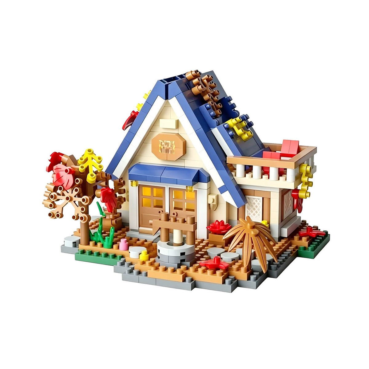 Set constructie, Klevo, Forest Log Cabin, din ABS, Model Casuta de Vis, 715 piese, 11.8x10.2x8.5 cm, Multicolor