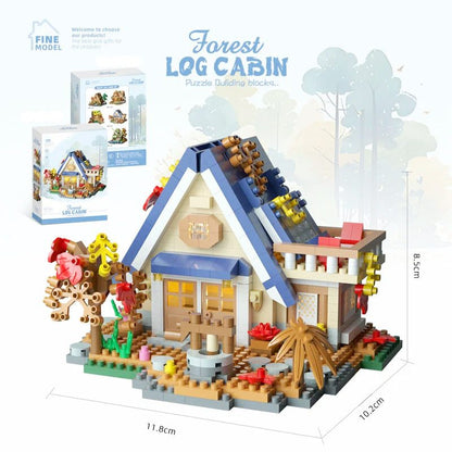 Set constructie, Klevo, Forest Log Cabin, din ABS, Model Casuta de Vis, 715 piese, 11.8x10.2x8.5 cm, Multicolor