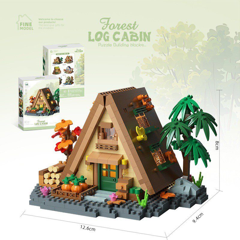 Set constructie, Klevo, Forest Log Cabin, din ABS, Model Casuta din Gradina cu Legume, 721 piese, 12.6x9.4x8 cm, Multicolor