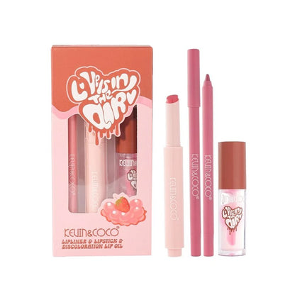 Set pentru Buze Kevin&Coco Love Is In The Air, Klevo, Ruj 2.5g, Creion Contur 1.5g, Luciu de Buze 2.8g, Efect Hidratant & Volum, Nuanta 01 Chocolate Cream