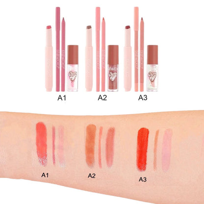 Set pentru Buze Kevin&Coco Love Is In The Air, Klevo, Ruj 2.5g, Creion Contur 1.5g, Luciu de Buze 2.8g, Efect Hidratant & Volum, Nuanta 02 Hot Chocolate