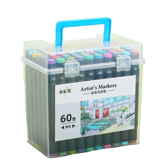 Set Cutie 60 Markere, Klevo, cu Alcool, Artist Markers, Cutie Plastic cu Maner, Multicolor
