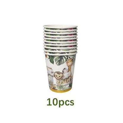 Pahare Cartonate pentru Petreceri, Klevo, Set 10 Pahare Cartonate pentru Zile de Nastere, Model Safari cu animale, 230 ml, 8.6 x 7.5 cm, Multicolor