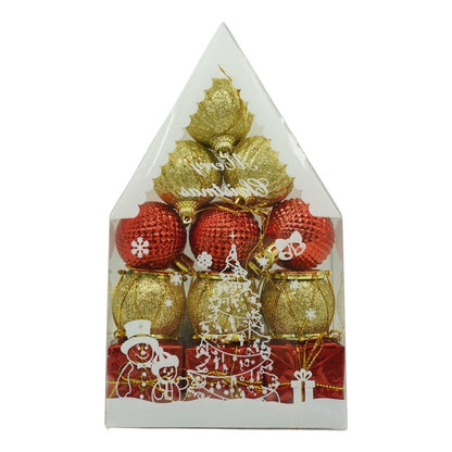 Set de 12 ornamente de brad, Klevo, de tip Glob, Rosu/ Auriu, din polistiren, cu finisaj sclipitor , cutie  4  cm adancime x 20  cm inaltime x 12  cm lungime)