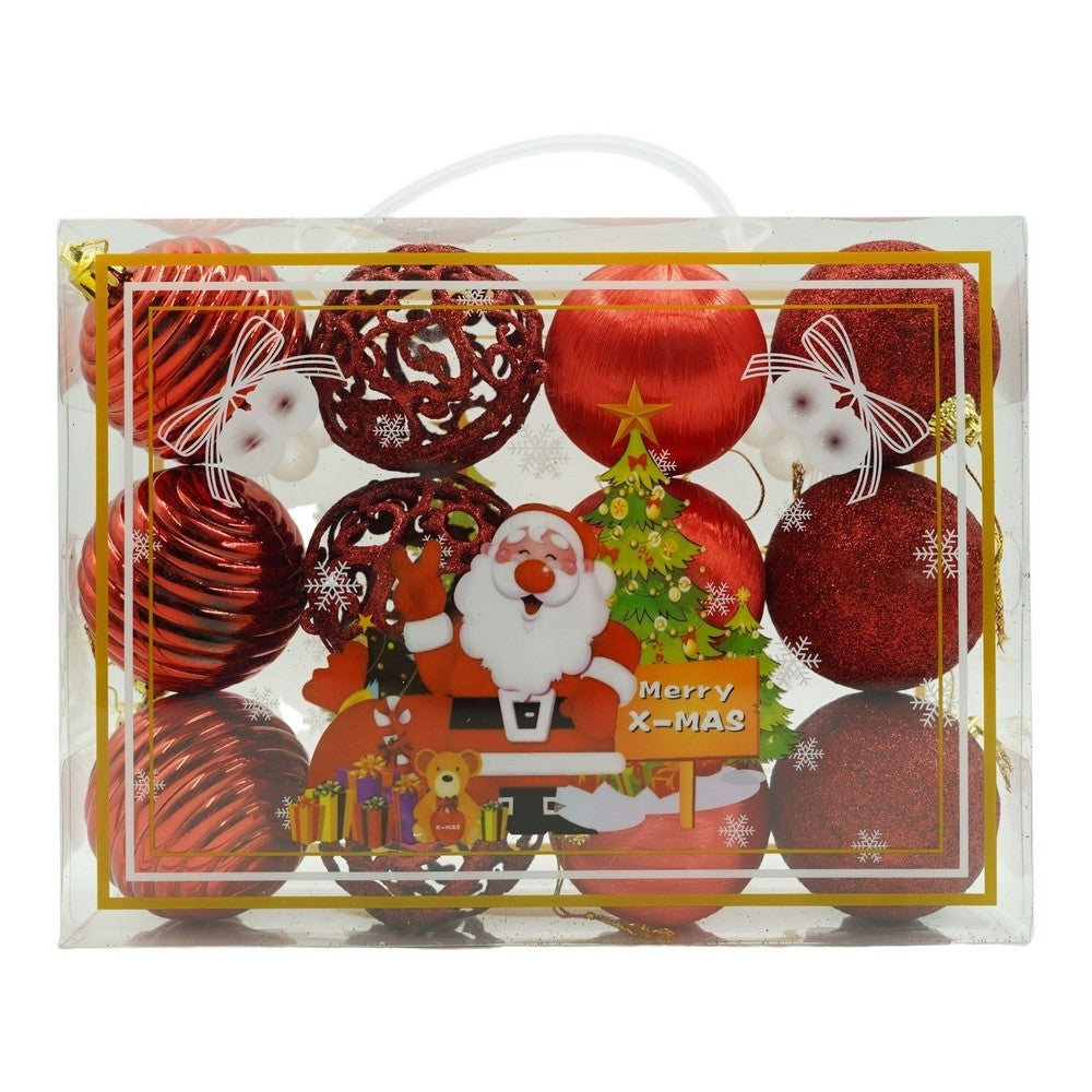 Set de 12 ornamente de brad, Klevo, de tip Glob, Rosu, din polistiren, cu finisaj sclipitor , cutie  6  cm adancime x 23  cm lungime x 18  cm inaltime