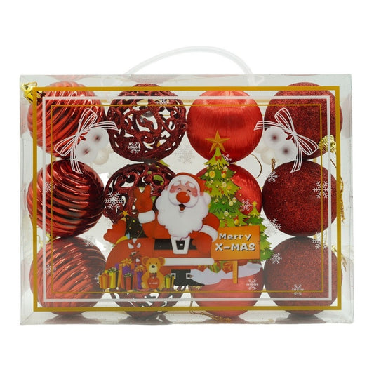 Set de 12 ornamente de brad, Klevo, de tip Glob, Rosu, din polistiren, cu finisaj sclipitor , cutie  6  cm adancime x 23  cm lungime x 18  cm inaltime