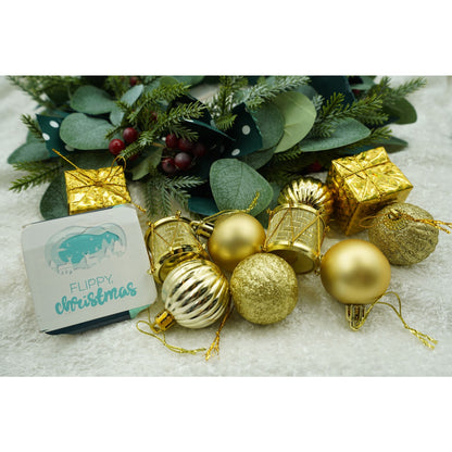 Set de 20 ornamente de brad, Klevo, de tip Glob, Auriu, din polistiren, cu finisaj sclipitor , cutie  4  cm adancime x 20  cm lungime x 16  cm inaltime