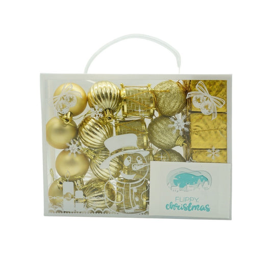 Set de 20 ornamente de brad, Klevo, de tip Glob, Auriu, din polistiren, cu finisaj sclipitor , cutie  4  cm adancime x 20  cm lungime x 16  cm inaltime