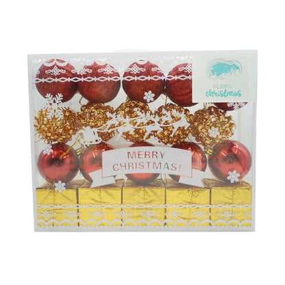 Set de 20 ornamente de brad, Klevo, de tip Glob, Rosu/ Auriu, din polistiren, cu finisaj sclipitor , cutie  6  cm adancime x 29  cm lungime x 24  cm inaltime