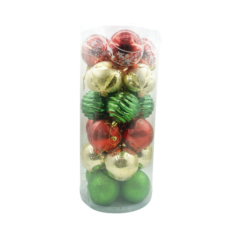 Set de 24 ornamente de brad, Klevo, de tip Glob, Multicolor, cu ø de 8 cm, din plastic, cu finisaj sclipitor , cutie  19  cm lungime x 42  cm inaltime x 19  cm adancime