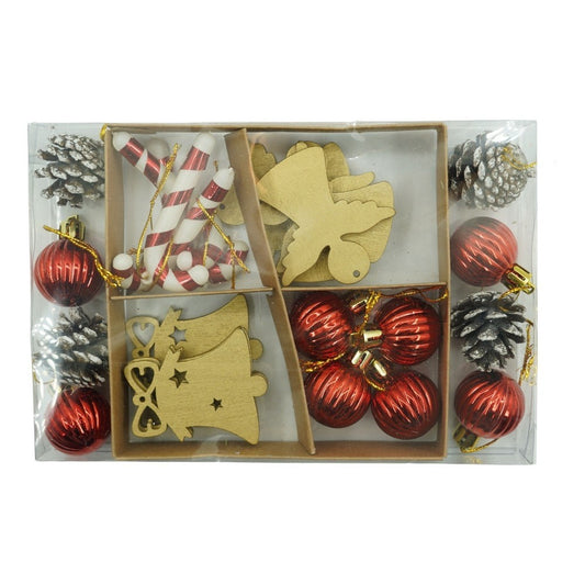 Set de 24 ornamente de brad, Klevo, de tip Glob, Multicolor, din polistiren, cu finisaj sclipitor , cutie  3  cm adancime x 20  cm lungime x 14  cm inaltime