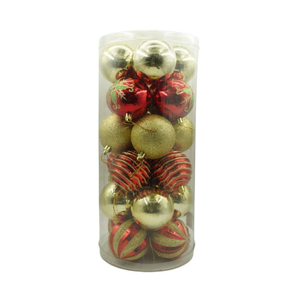 Set de 24 ornamente de brad, Klevo, de tip Glob, Rosu/ Auriu, cu ø de 7 cm, din plastic, cu finisaj sclipitor , cutie  16  cm lungime x 36  cm inaltime x 16  cm adancime