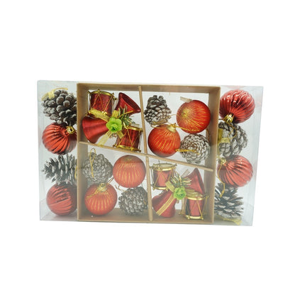 Set de 24 ornamente de brad, Klevo, de tip Glob, Rosu/ Maro, din polistiren, cu finisaj sclipitor , cutie  5  cm adancime x 29  cm lungime x 19  cm inaltime