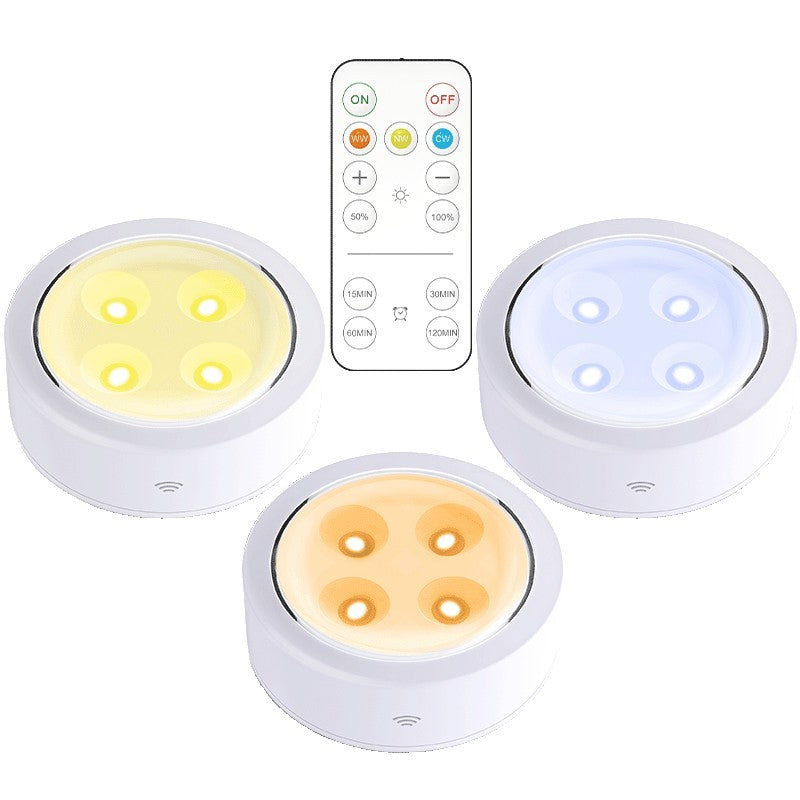Set de 3 Lampi Led Klevo, Fara Fir, Cu Baterii, 3 Culori de Lumina, cu Telecomanda, din Plastic, Alb