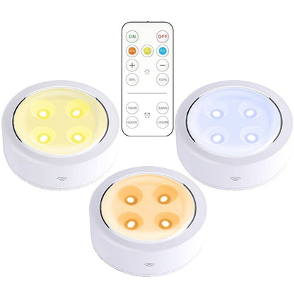 Set de 3 Lampi Led Klevo, Fara Fir, Cu Baterii, 3 Culori de Lumina, cu Telecomanda, din Plastic, Alb