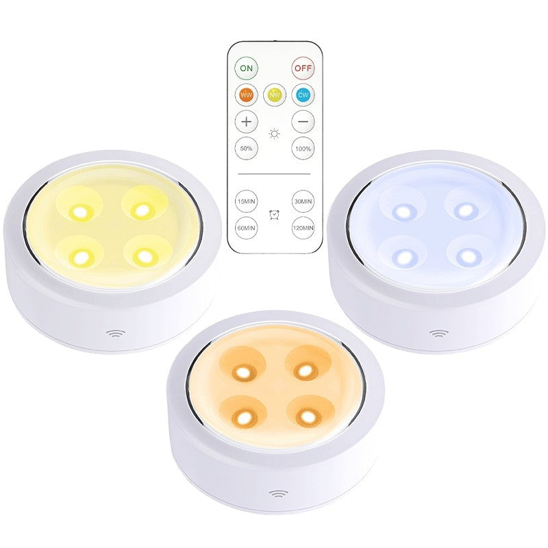 Set de 3 Lampi Led Klevo, Fara Fir, Cu Baterii, 3 Culori de Lumina, cu Telecomanda, din Plastic, Alb