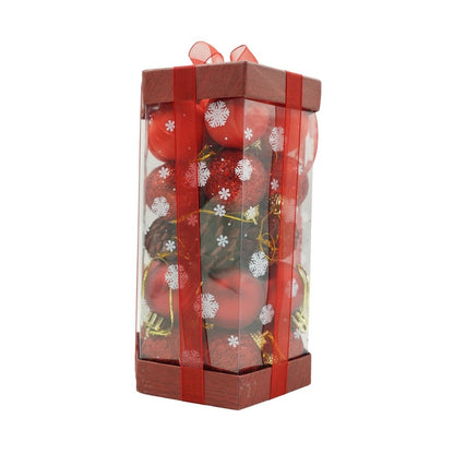 Set de 35 ornamente de brad, Klevo, de tip Glob, Rosu, din polistiren, cu finisaj sclipitor , cutie  11  cm adancime x 19  cm inaltime x 11  cm lungime)