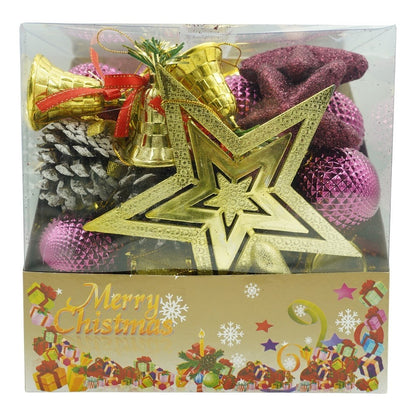 Set de 50 ornamente de brad, Klevo, de tip Glob, Rosu/ Auriu, din plastic, cu finisaj sclipitor , cutie  18  cm lungime x 12  cm adancime x 18  cm inaltime