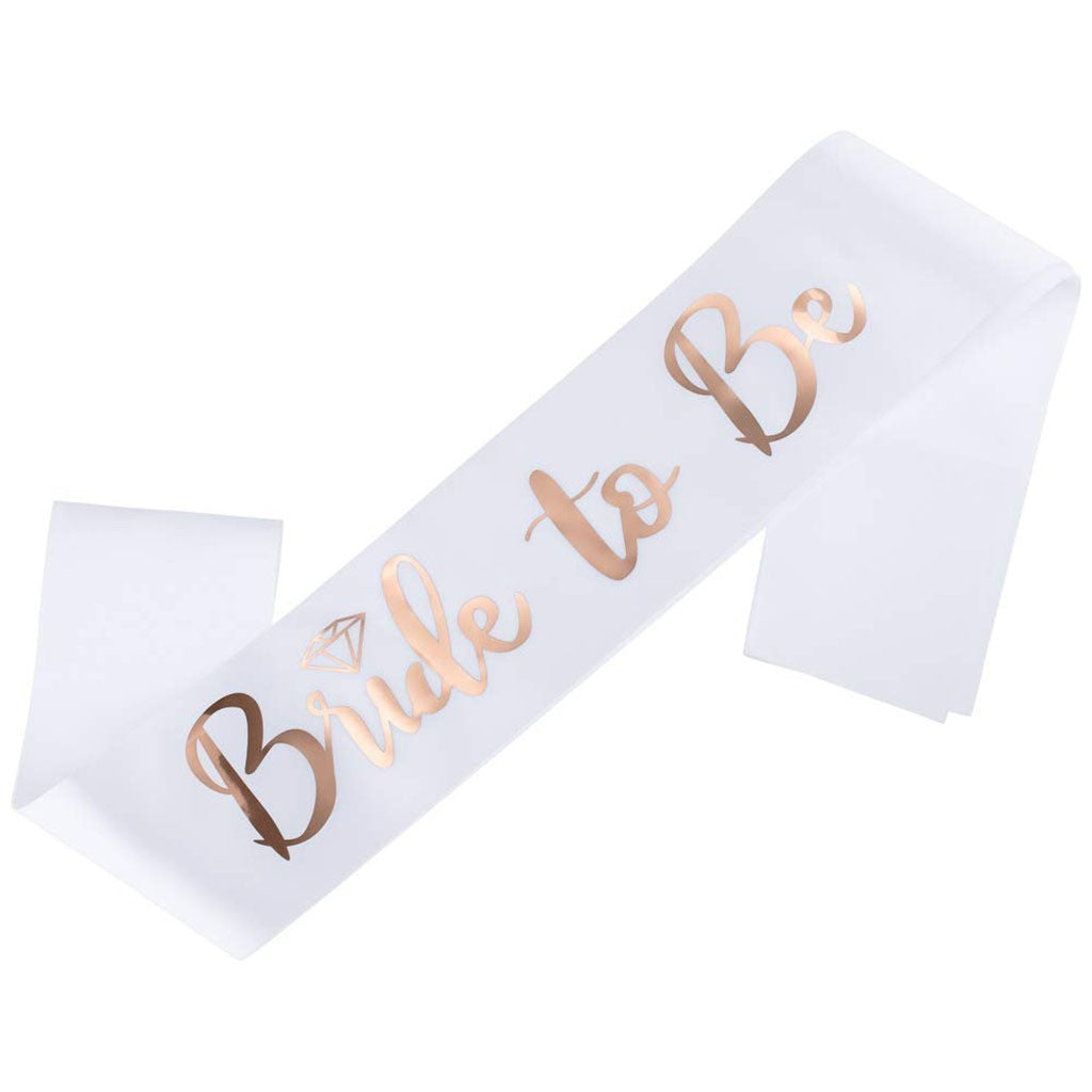 Set de Accesorii pentru Mireasa, Klevo, Coronita, Panglica, Stickere, Voal, Model Bride To Be, Tematica Nunta, Alb-Roz