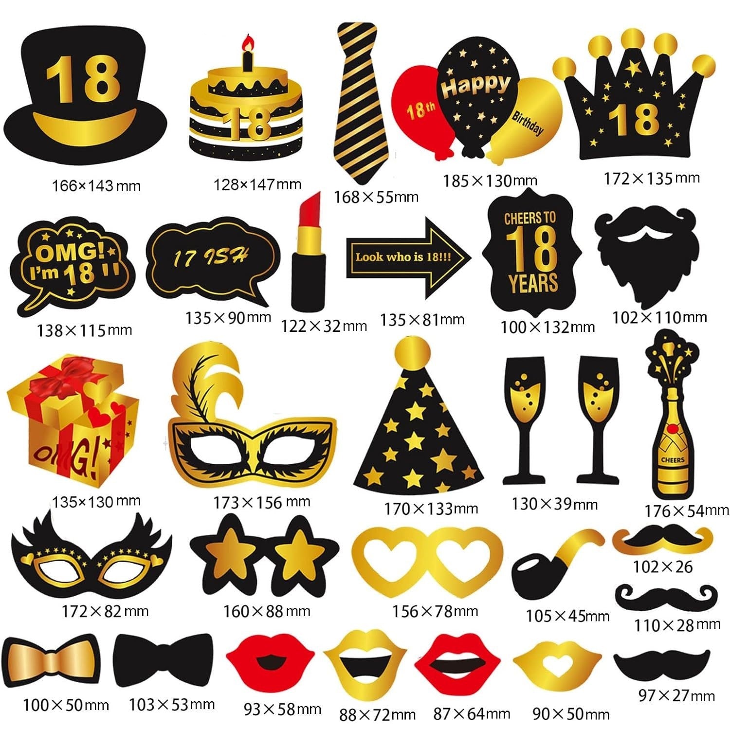 Set Accesorii pentru Petrecere, Klevo, Props pentru Coltul de Poze, pentru Majorat, Aniversare 18 Ani, Ochelari, Palarii, Mustata, Cravata, pentru Evenimente, Multicolor