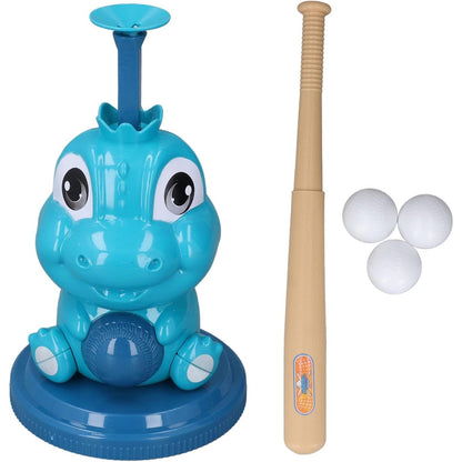 Set de Baseball 5 Piese pentru Copii, Klevo, Jucarie Dinosaur Press, 14x23 cm, Verde/Albastru