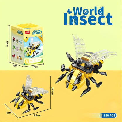 Set de Constructie, Klevo, Model Bondar, Lumea Insectelor Mini, 150 Piese, Model 3D, Jucarie Educativa STEM, +6 Ani, Plastic ABS, 11 x 7 x 7 cm, Negru/Galben