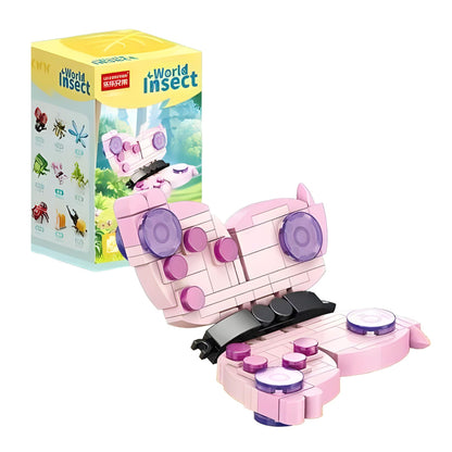 Set de Constructie, Klevo, Model Fluture, Lumea Insectelor Mini, 115 Piese, Model 3D, Jucarie Educativa STEM, +6 Ani, Plastic ABS, 11 x 7 x 7 cm, Roz
