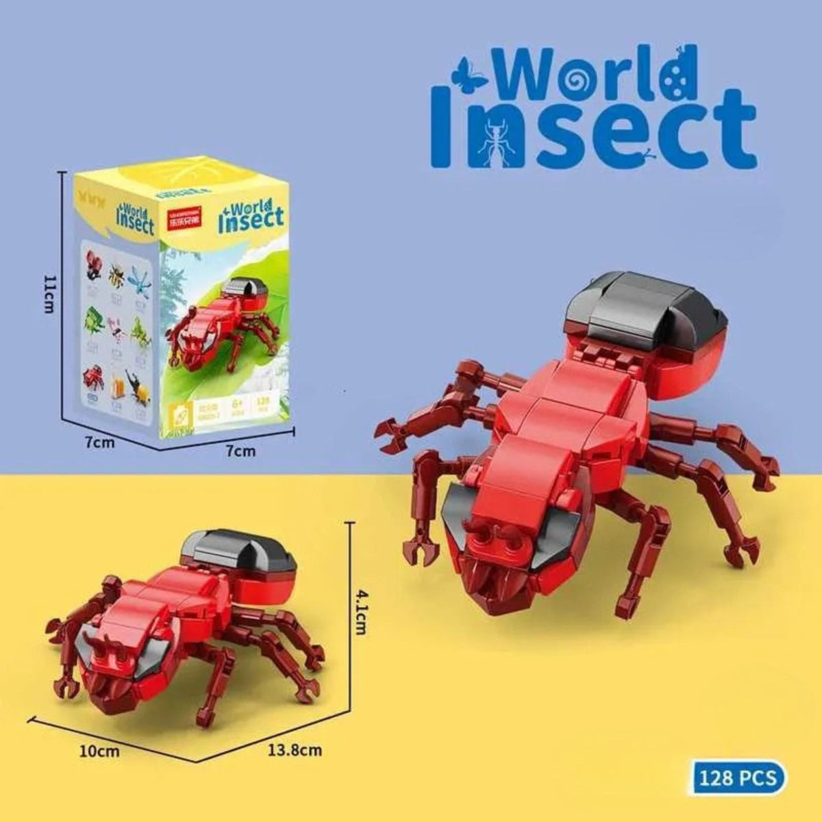 Set de Constructie, Klevo, Model Furnica de Foc, Lumea Insectelor Mini, 128 Piese, Model 3D, Jucarie Educativa STEM, +6 Ani, Plastic ABS, 11 x 7 x 7 cm, Rosu