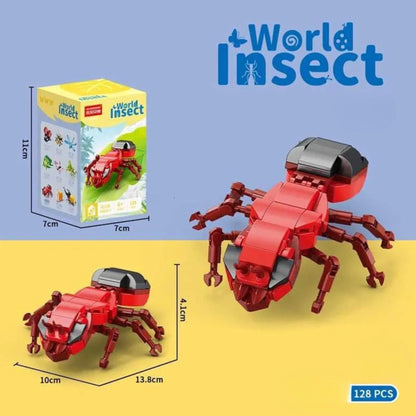 Set de Constructie, Klevo, Model Furnica de Foc, Lumea Insectelor Mini, 128 Piese, Model 3D, Jucarie Educativa STEM, +6 Ani, Plastic ABS, 11 x 7 x 7 cm, Rosu