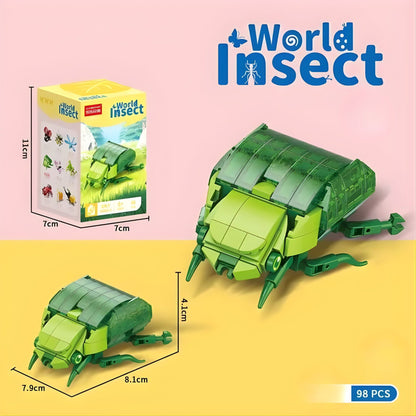 Set de Constructie, Klevo, Model Gandac Scarabeu, Lumea Insectelor Mini, 98 Piese, Model 3D, Jucarie Educativa STEM, +6 Ani, Plastic ABS, 11 x 7 x 7 cm, Verde Inchis