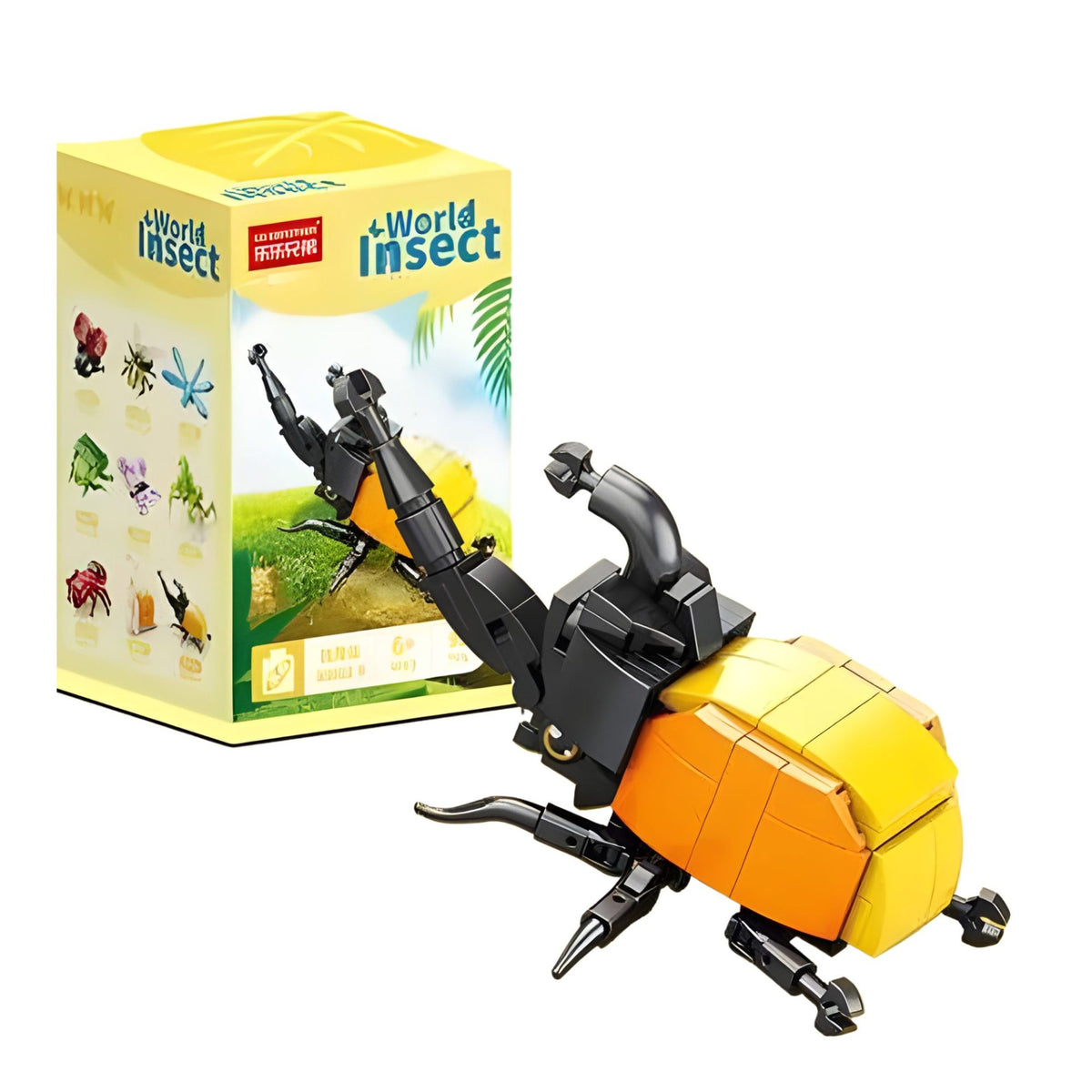 Set de Constructie, Klevo, Model Gandacul Rinocer, Lumea Insectelor Mini, 98 Piese, Model 3D, Jucarie Educativa STEM, +6 Ani, Plastic ABS, 11 x 7 x 7 cm, Negru/Portocaliu