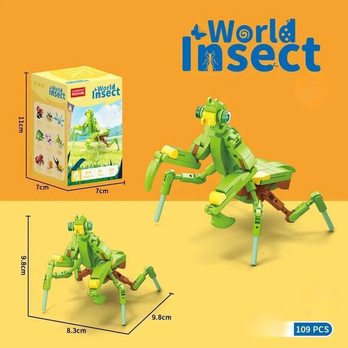 Set de Constructie, Klevo, Model Mantis, Lumea Insectelor Mini, 109 Piese, Model 3D, Jucarie Educativa STEM, +6 Ani, Plastic ABS, 11 x 7 x 7 cm, Verde Deschis