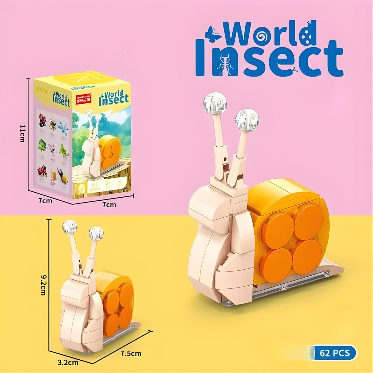 Set de Constructie, Klevo, Model Melc, Lumea Insectelor Mini, 62 Piese, Model 3D, Jucarie Educativa STEM, +6 Ani, Plastic ABS, 11 x 7 x 7 cm, Bej/Portocaliu